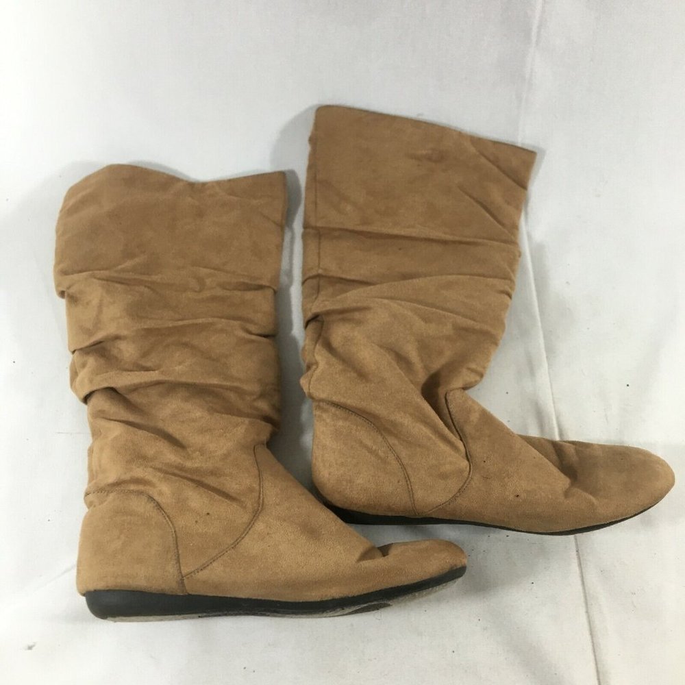 Rampage Korrie Womens Tan Faux Suede Round Toe Mid Calf Slip On Boots Size 9.5M
